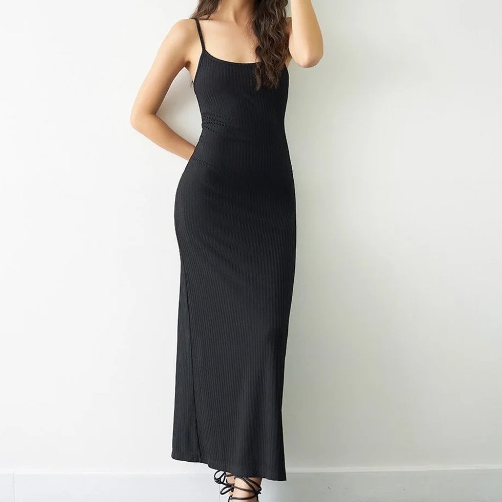 Spandex Long Dresses Black - D0492